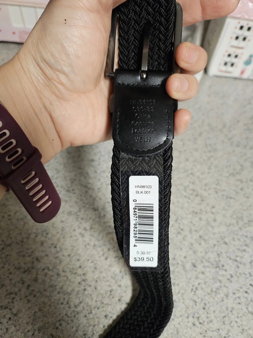 Original Penguin Men's Braided Belt Black Stretch Elastic Genuine Leath. S 30-32